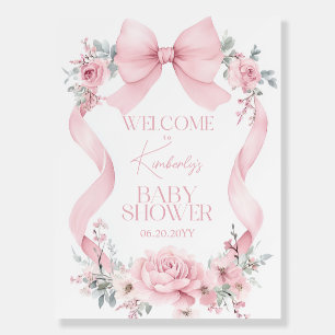 Pink Bow Floral Baby Shower Welcome Sign