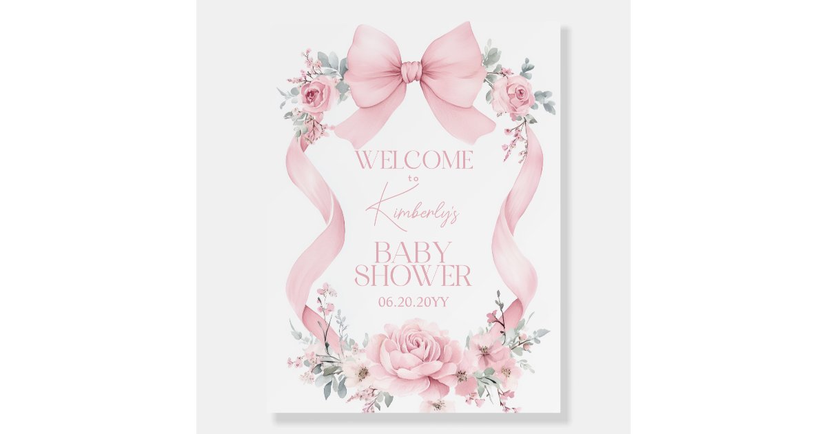 Pink Bow Floral Baby Shower Welcome Sign | Zazzle