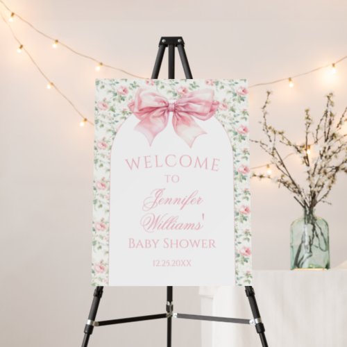 Pink bow floral baby shower welcome sign board