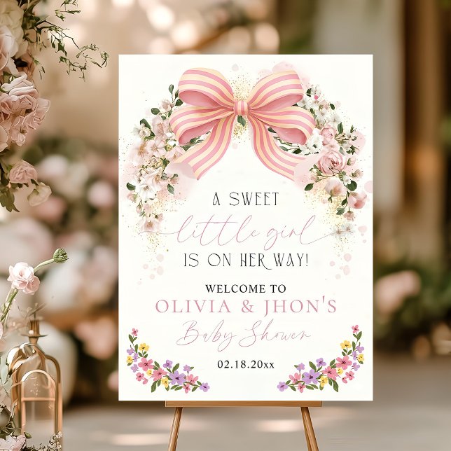 Pink Bow Floral Baby Shower Welcome Sign Editable (Creator Uploaded)