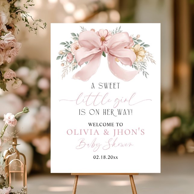Pink Bow Floral Baby Shower Welcome Sign Editable (Creator Uploaded)