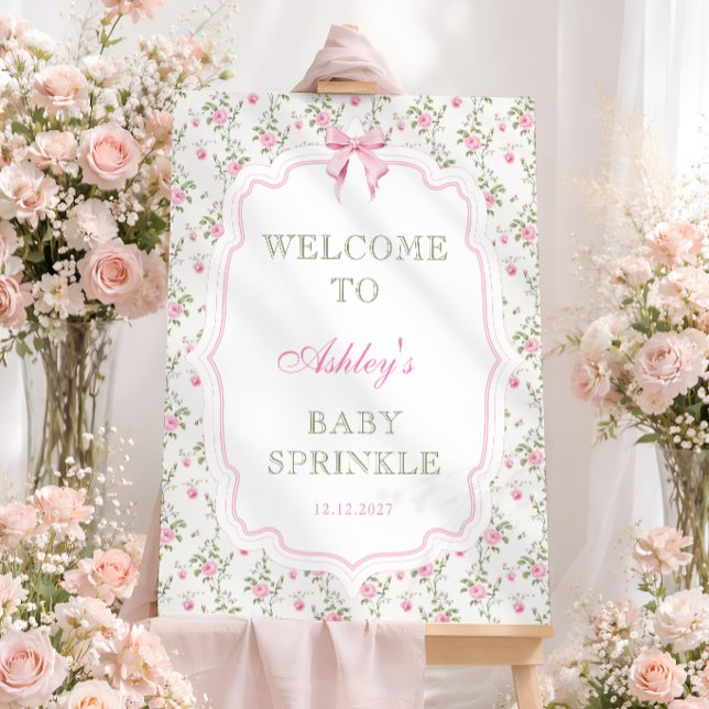 Pink Bow Floral Baby Sprinkle Welcome Foam Board (Creator Uploaded)