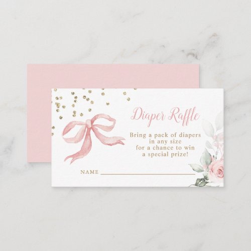 Pink Bow Floral Blush Baby Shower Diaper Raffle Enclosure Card