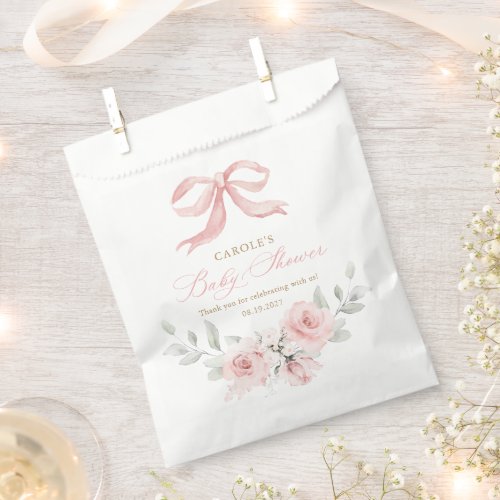 Pink Bow Floral Blush Gold Greenery Baby Shower Favor Bag