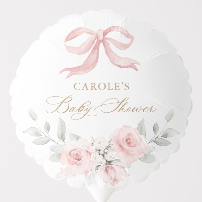 Pink Bow Floral Blush Greenery Baby Shower Balloon (Front)