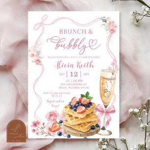 Pink Bow Floral Bridal Brunch and Bubbly Invitation
