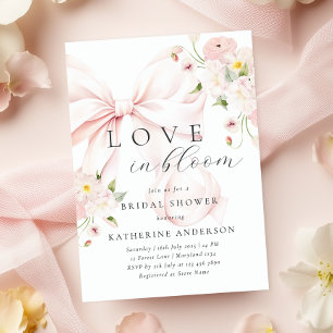 Pink Bow Floral Bridal Shower Invitation