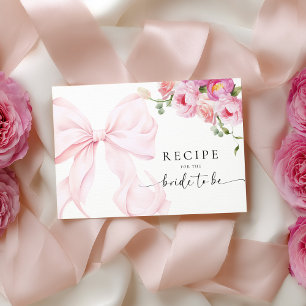 Pink Bow Floral Bridal Shower Recipe Request Enclosure Card