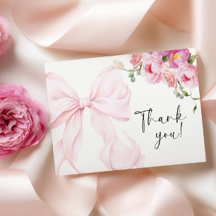 Pink Bow Floral Bridal Shower Thank You Card