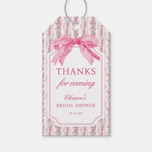 Pink Bow Floral Bridal Shower Thank You Tags