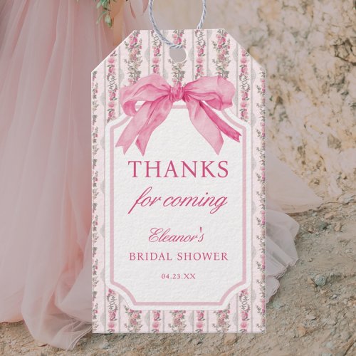 Pink Bow Floral Bridal Shower Thank You Tags