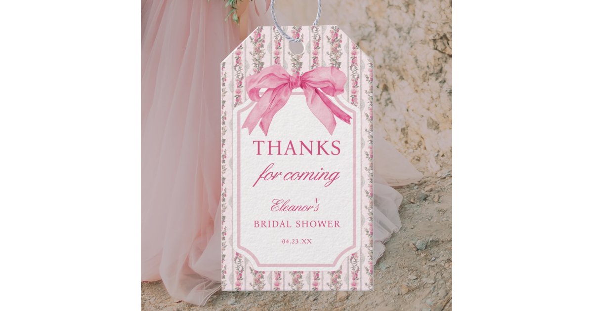 Pink Bow Floral Bridal Shower Thank You Tags | Zazzle