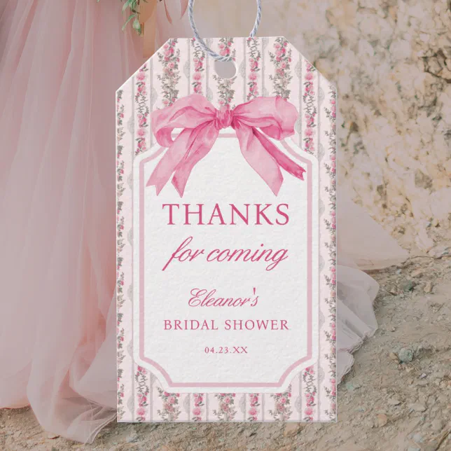Pink Bow Floral Bridal Shower Thank You Tags | Zazzle