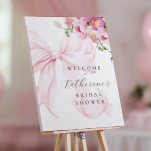 Pink Bow Floral Bridal Shower Welcome Sign