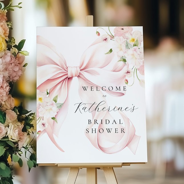 Pink Bow Floral Bridal Shower Welcome Sign (Creator Uploaded)