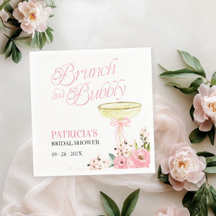 Pink Bow Floral Brunch And Bubbly Bridal Shower Napkins