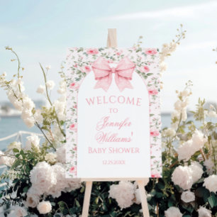 Pink bow floral chic baby shower welcome sign