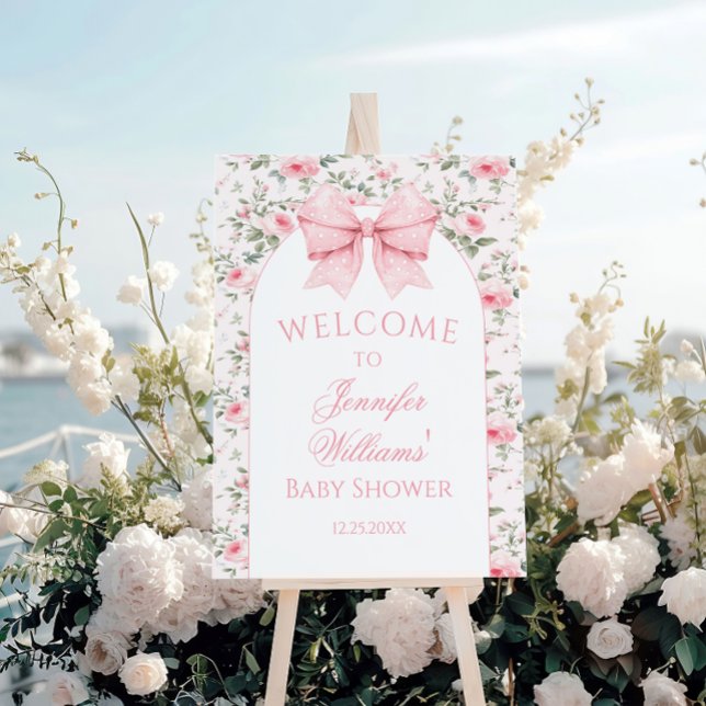 Pink bow floral chic baby shower welcome sign (Creator Uploaded)