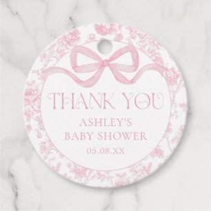 Pink Bow Floral Chinoiserie Baby Shower Favor Tags