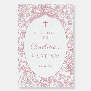 Pink Bow Floral Chinoiserie Baptism Welcome Foam Board