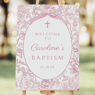 Pink Bow Floral Chinoiserie Baptism Welcome Foam Board