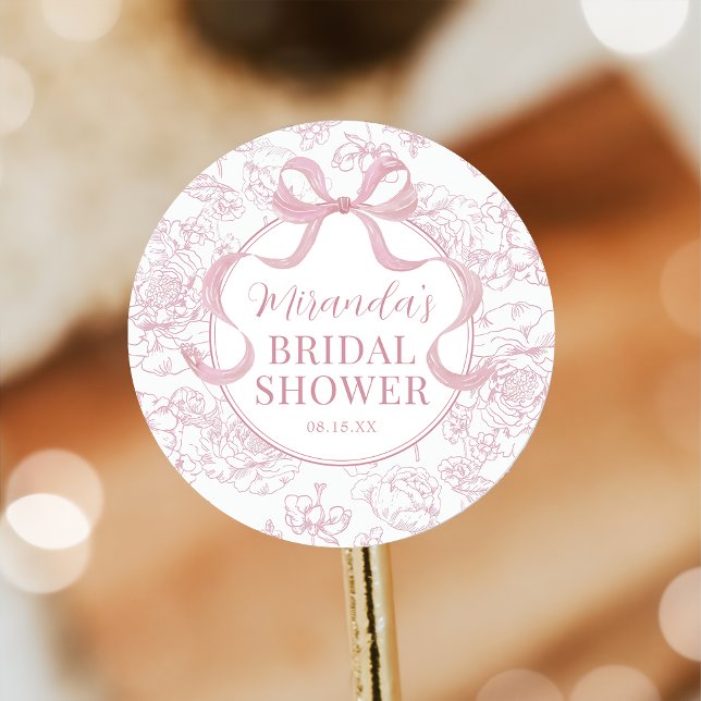 Pink Bow Floral Chinoiserie Bridal Shower Sticker (Creator Uploaded)