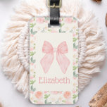 Pink Bow Floral Coquette Aesthetic School Bag Tag<br><div class="desc">This Pink Bow Floral Coquette Aesthetic School Bag Tag is perfect for helping kids find school bags. This personalized ID tag can be used for kid's backpacks, athletic bags, lunch boxes or music bags. The front of the tag can be personalized with a name and initial. The back of the...</div>