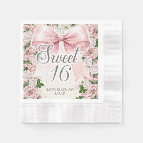 Pink Bow Floral Coquette Vintage Sweet 16 Napkins
