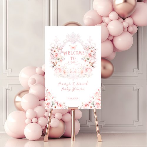 Pink Bow Floral Crest Baby Girl Shower Foam Board