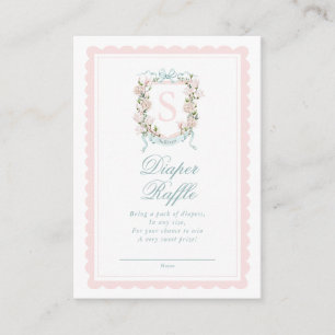 Pink Bow Floral Crest Diaper Raffle Ticket Enclosure Card
