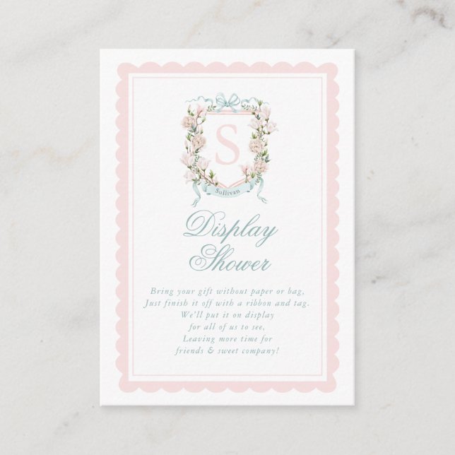 Pink Bow Floral Crest Display Shower Enclosure Card (Front)