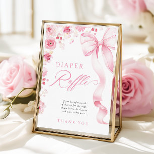 Pink Bow Floral Diaper Raffle Table Sign