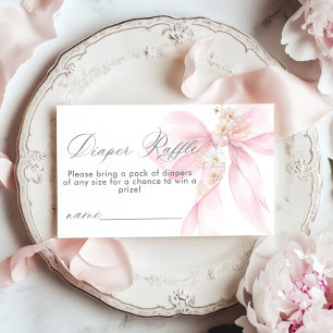 Pink Bow Floral Diaper raffle ticket Enclosure Card