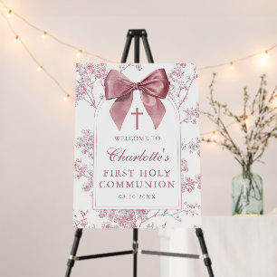 Pink Bow Floral First Holy Communion Welcome Sign