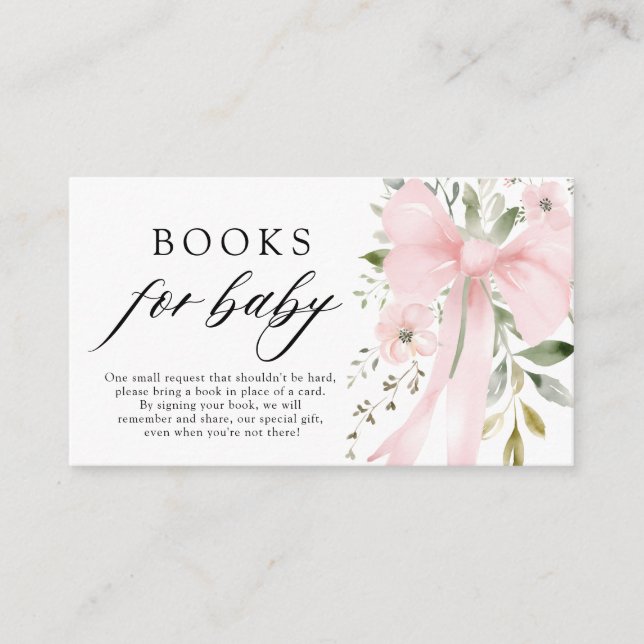 Pink Bow Floral Girl Baby Shower Books for Baby Enclosure Card (Front)