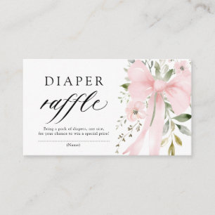 Pink Bow Floral Girl Baby Shower Diaper Raffle Enclosure Card
