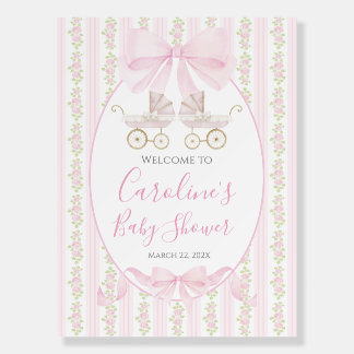 Pink Bow Floral Girl Preppy Coquette Baby Shower Foam Board