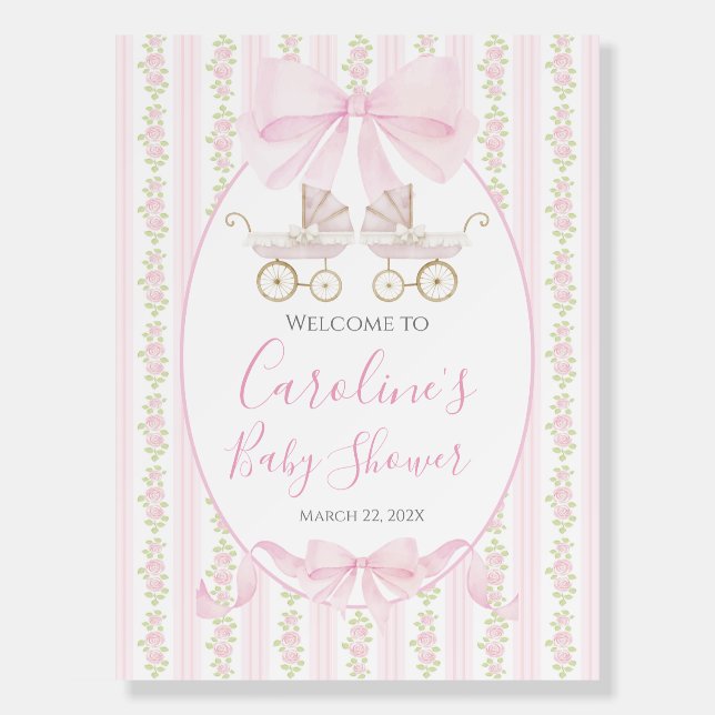 Pink Bow Floral Girl Preppy Coquette Baby Shower Foam Board (Front)