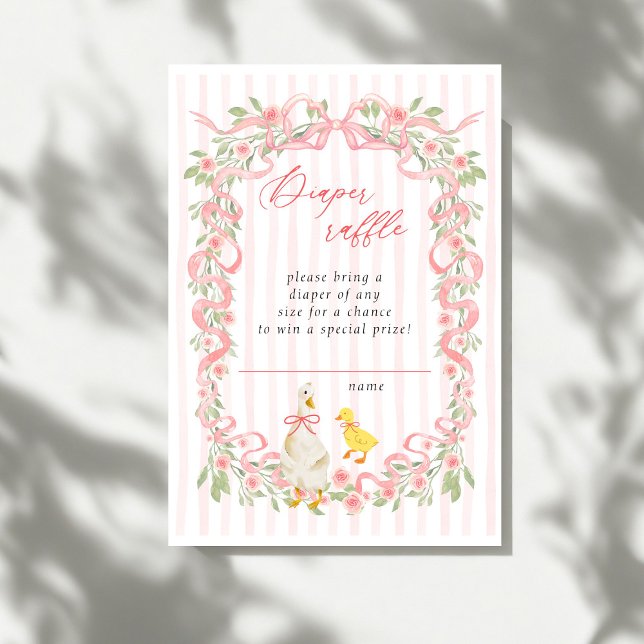Pink Bow Floral Goose Baby Shower Diaper Raffle Enclosure Card (Creator Uploaded)