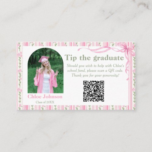Pink Bow Floral Graduation Enclosure Card