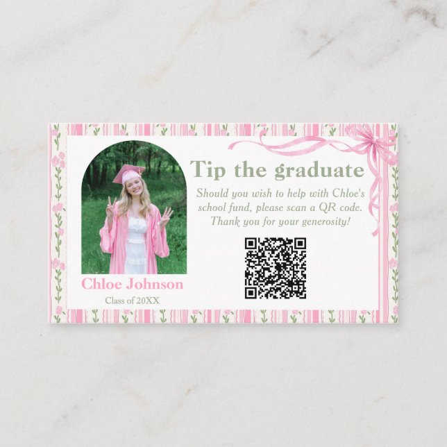 Pink Bow Floral Graduation Enclosure Card (Front)