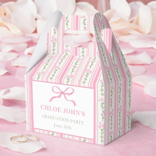 Pink Bow Floral Graduation Favor Boxes (Wedding)