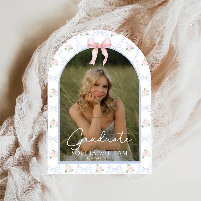 Pink Bow Floral Graduation Party Invitation (Creator Uploaded)