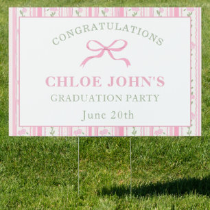 Pink Bow Floral Graduation Sign