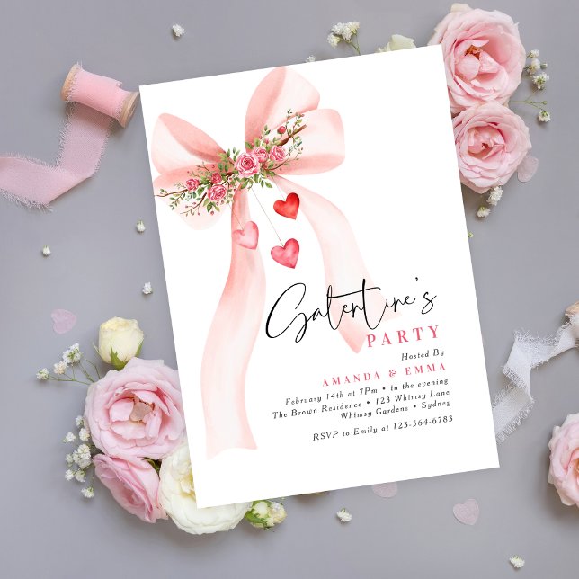 Pink bow floral hearts gal pals Valentine's  Invitation (Creator Uploaded)