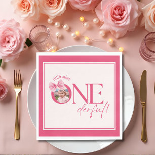 Pink Bow floral little miss Onederful birthday Napkins