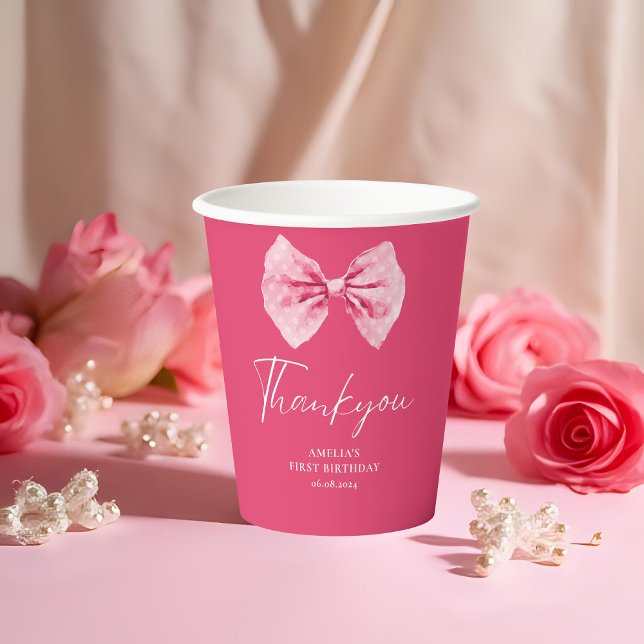 Pink Bow floral little miss Onederful birthday  Paper Cups (Creator Uploaded)