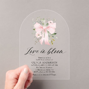 Pink Bow Floral Love in Bloom Arch Bridal Shower Acrylic Invitations