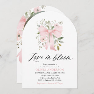 Pink Bow Floral Love in Bloom Arch Bridal Shower Invitation