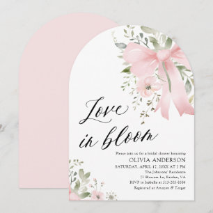Pink Bow Floral Love in Bloom Arch Bridal Shower Invitation
